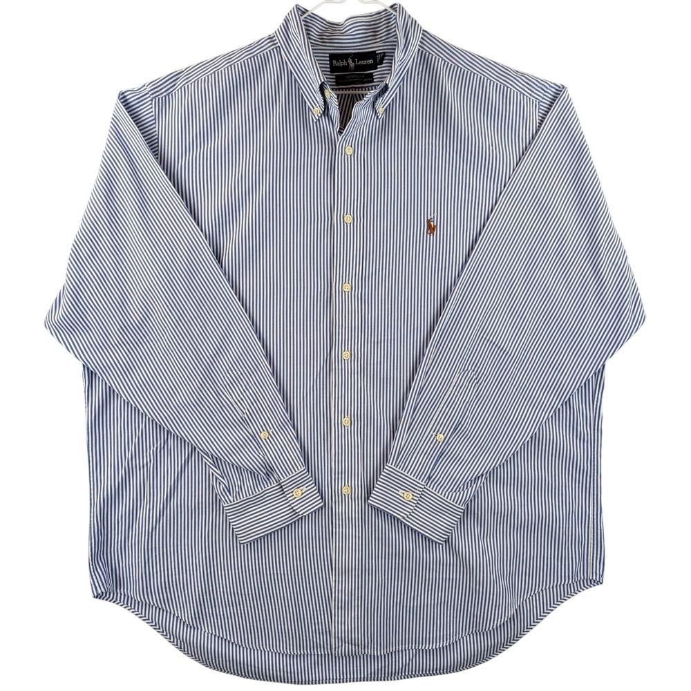 Vintage 90s Ralph Lauren Yarmouth Mens 17-35 XL Blue Stripe Oxford Shirt